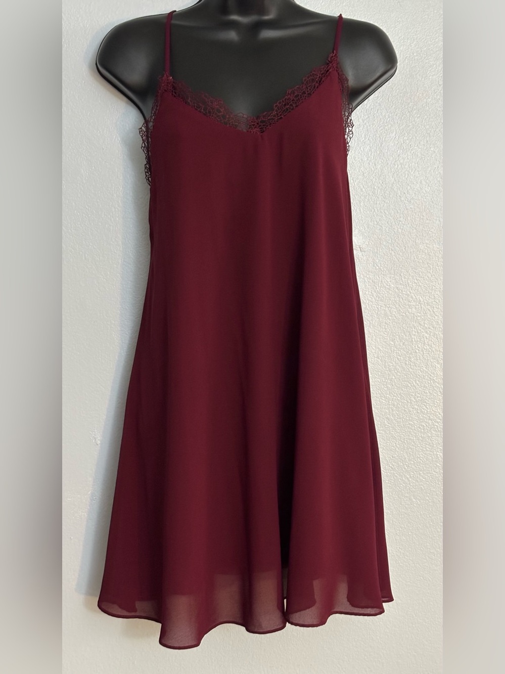 Kaitlyn Burgundy Lace-Trim Slip Dress